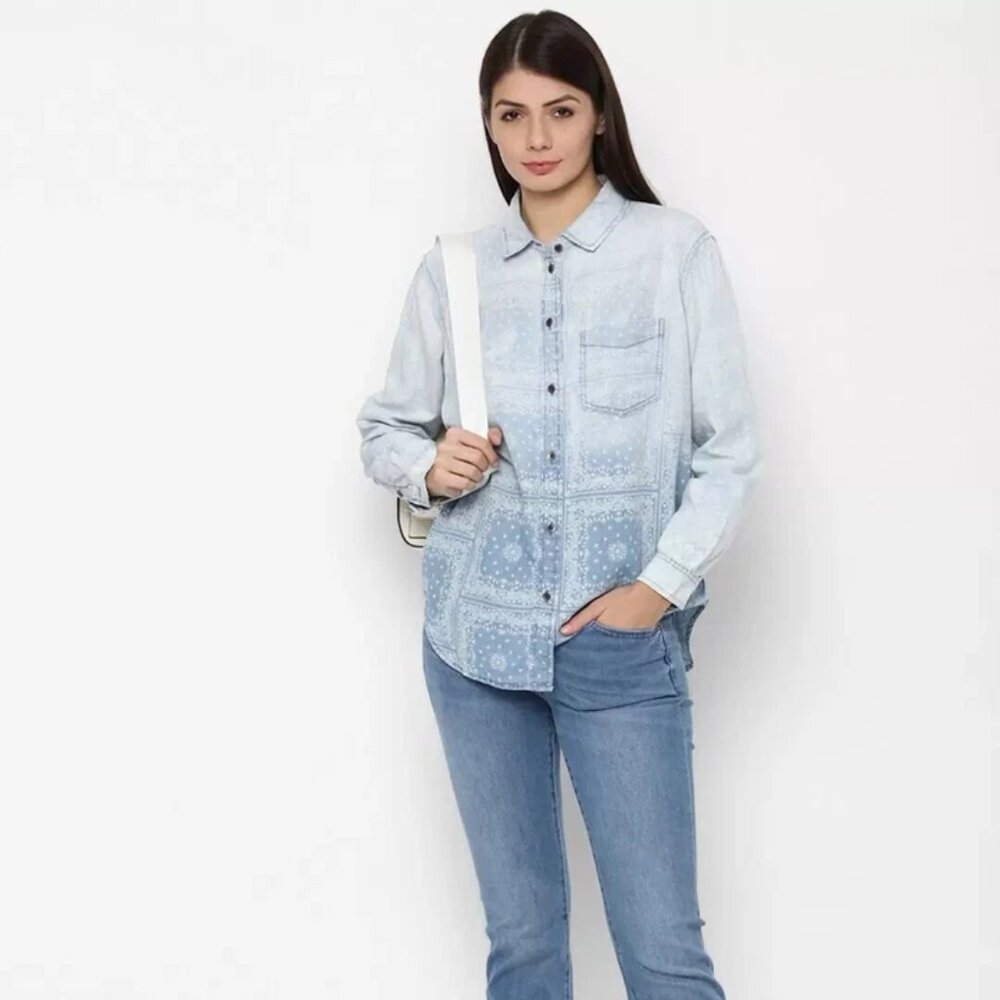 American Eagle Blue Oversized Button-Up Shirt